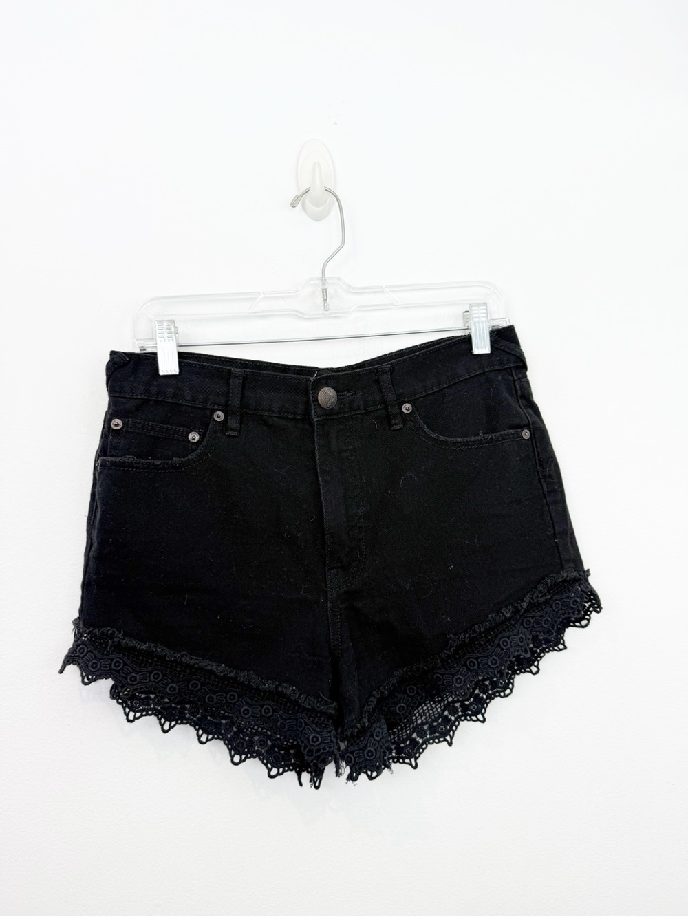Free People Black Denim Jean Short Lace Trim Size 28